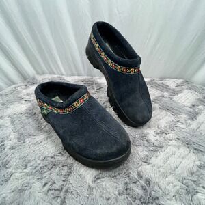 Daniel Green Suede Embroidered Clogs Womens Size 6‎ Black Floral Slip On Mules